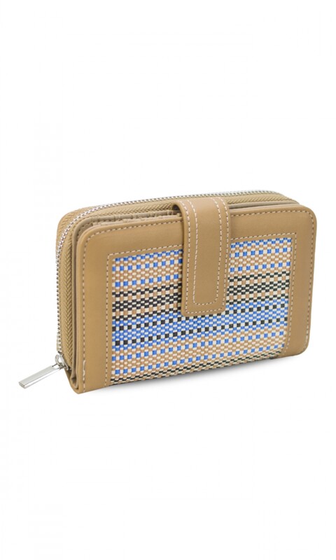 BILLETERA AGNES RAYADO GRUESO AZUL Y TOSTADO