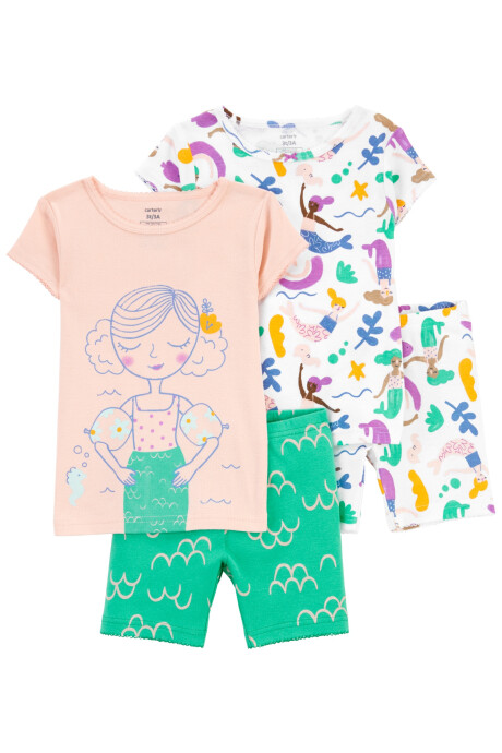 Pijama cuatro piezas de algodón dos remeras y dos shorts, diseños sirenas Pijama cuatro piezas de algodón dos remeras y dos shorts, diseños sirenas