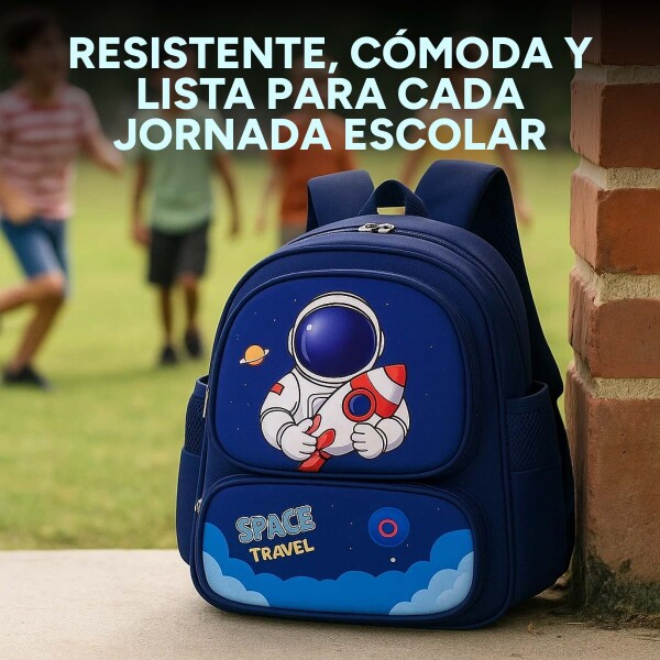 Mochila Escolar Infantil Celeste De Astronauta 3D Niño Azul