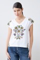 Remera escote en V estampada blanco
