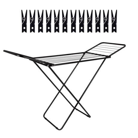 Set Mor Tendedero Extensible Acero 11Mt Ropa + 12 Palillos Negro