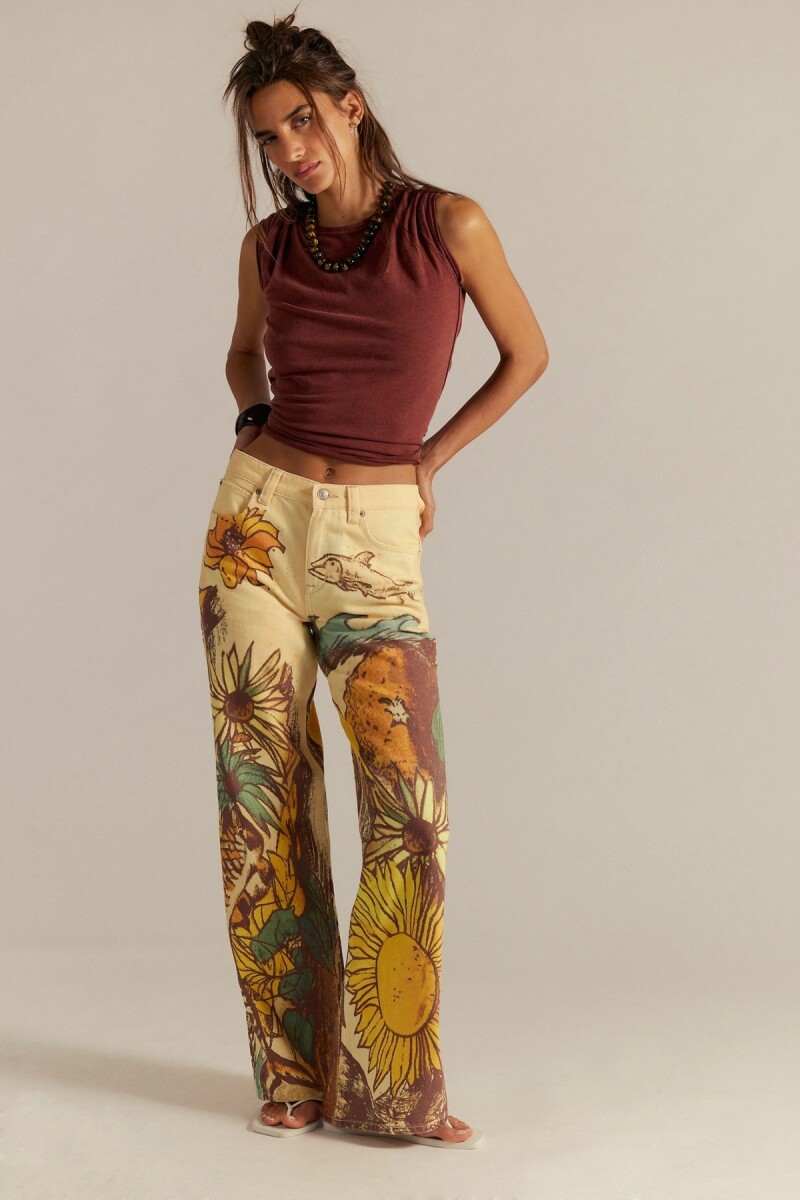 PANTALON RECTO ESTAMPADO Amarillo