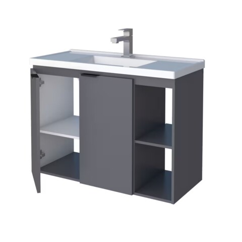Mueble de baño suspendido Aster gris 80cm con bacha de resina Mueble De Baño Suspendido Aster Gris 80cm Con Bacha De Resina
