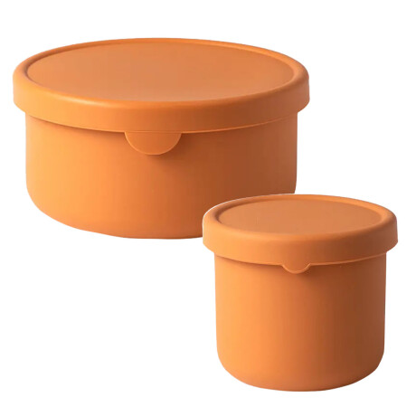 Set 2 Contenedores Recipiente 700Ml y 250Ml c/ Tapa Silicona Naranja