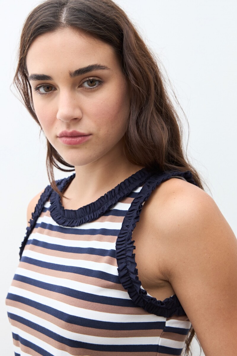 Top rayado con volados azul marino