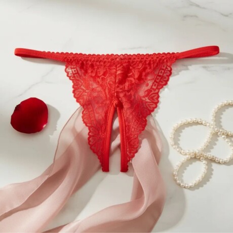 Tanga Rutera De Encaje Con Abertura Rojo
