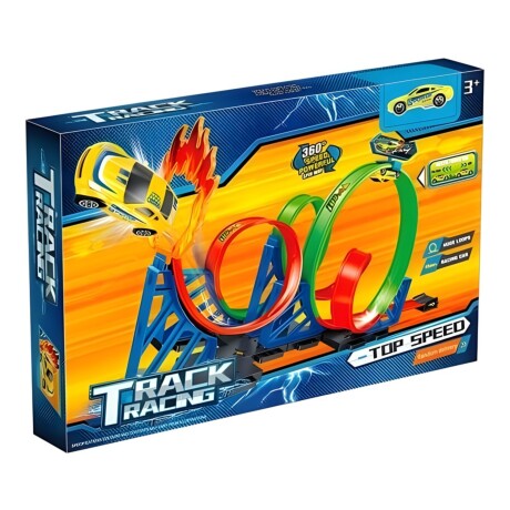 Pista lanzadora de autos súper 360Â° con 4 loop y 1 auto Azul