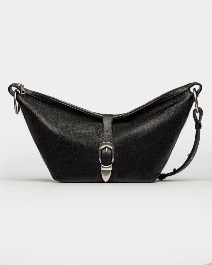 Bolso Bambu En Cuero Graneado Negro
