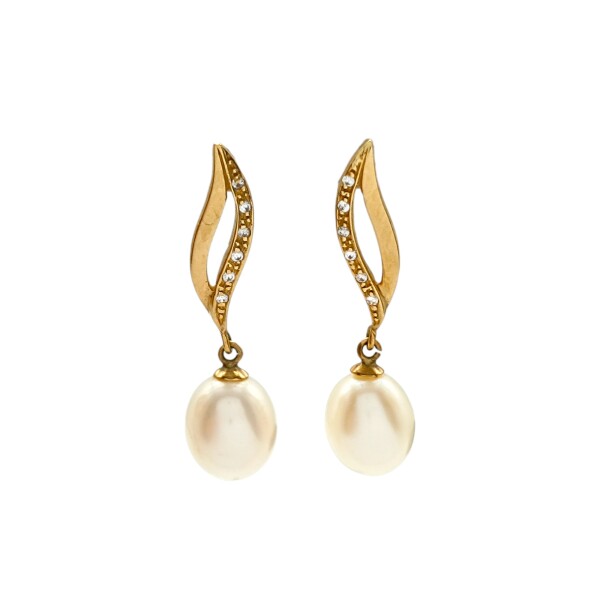 Caravanas Perlas y piedra - Oro bajo - Perla de río y zirconias - CA8022 conperla