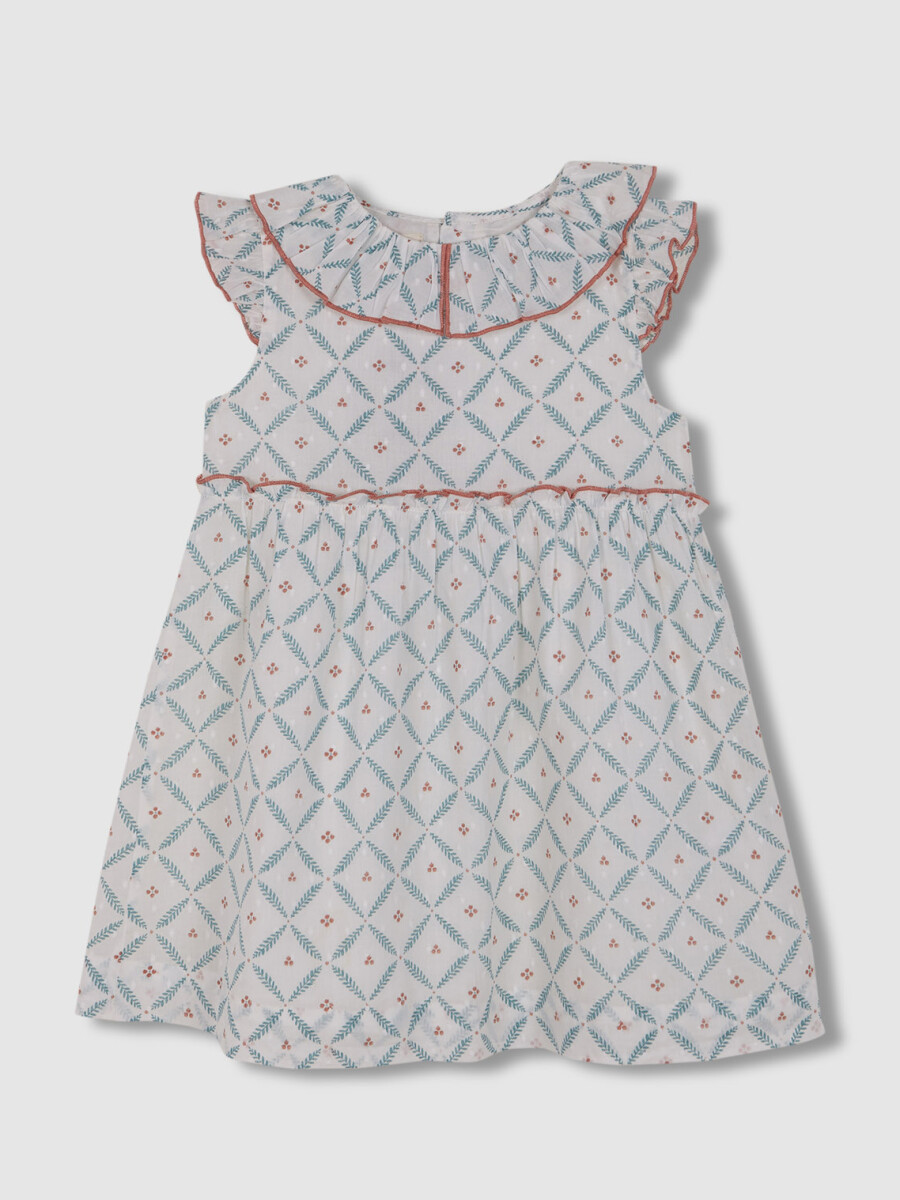 Vestido Con Estampado De Ramitas Blanco