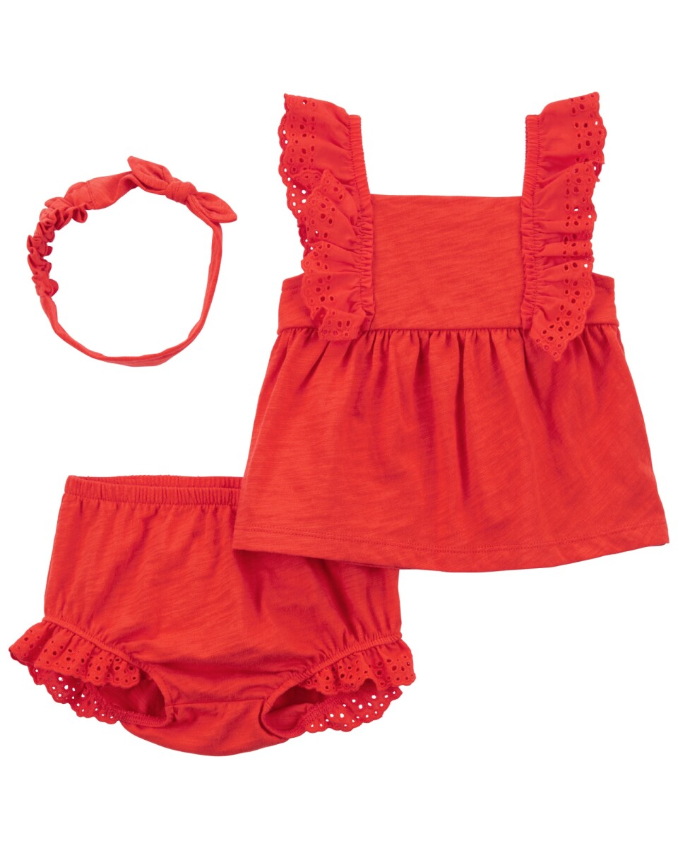 Set tres piezas de algodón, short, musculosa y vincha 