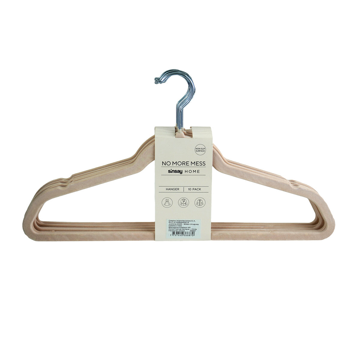 PERCHA X10PCS FORRADA TERCIOPELO 3 COLORES 44X24CM 596GR 