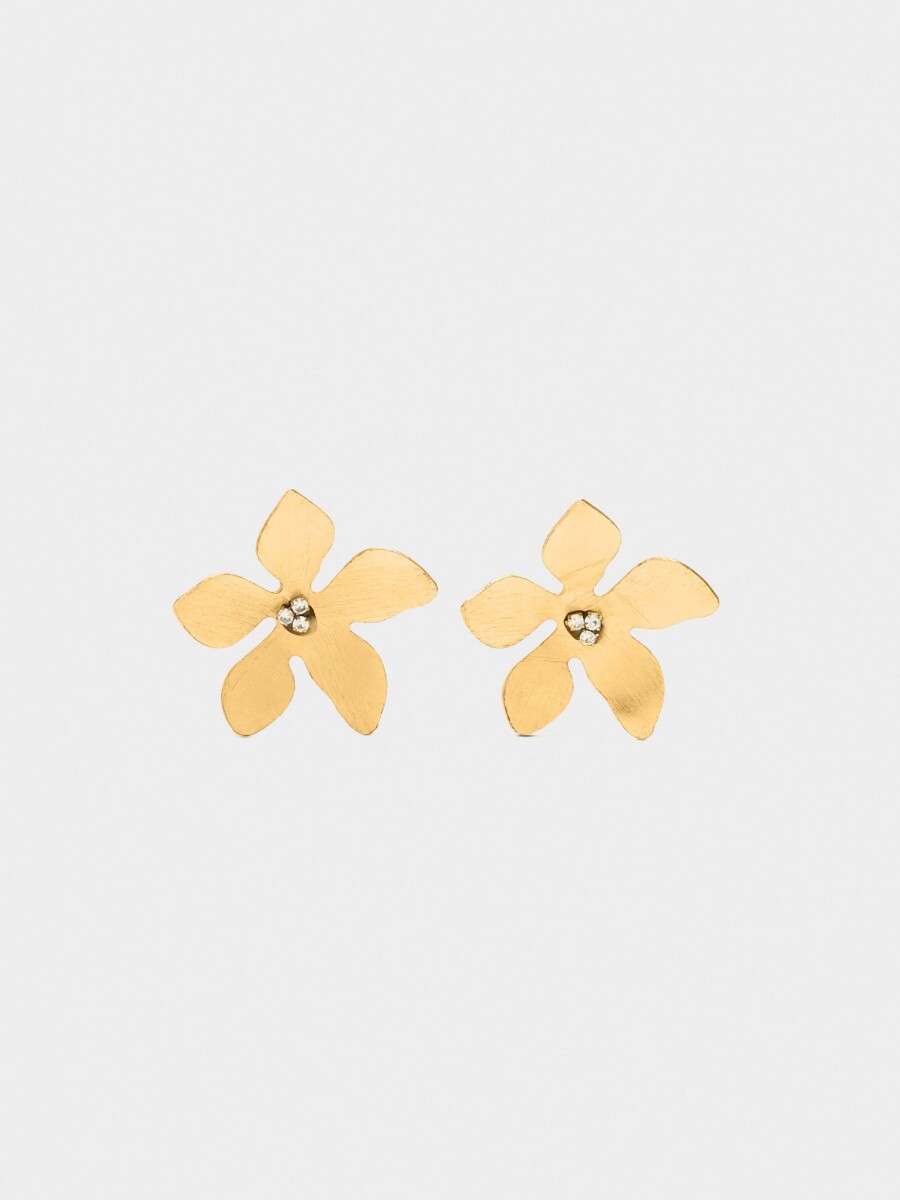 Pendientes Flor Con Piedras dorado