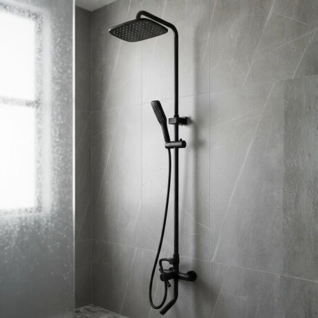 Duchero monocomando barra con soporte NEGRO
