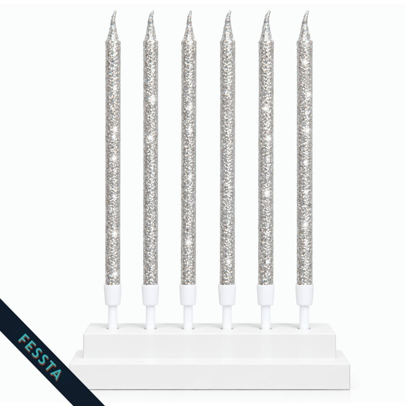 Vela con Glitter Plateada