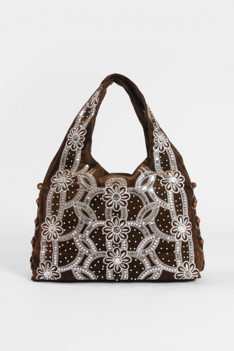 Cartera de fiesta mostacillas flor marrón