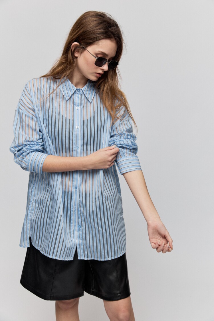 CAMISA JAZMINA STRIPES Celeste