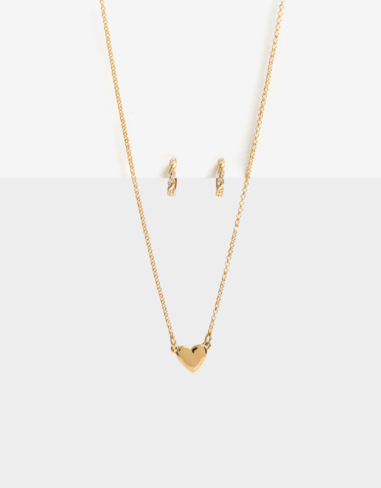 Bijouterie Set Metal Set De Aros Pasantes Y Collar Premium - Dorado