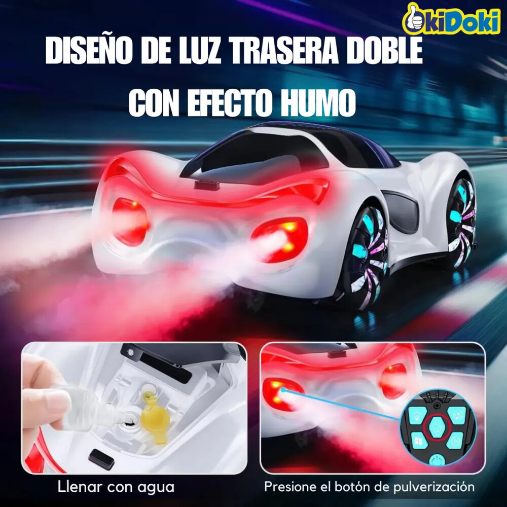 Auto a control remoto futurista, con luz y efecto humo!!! Celeste