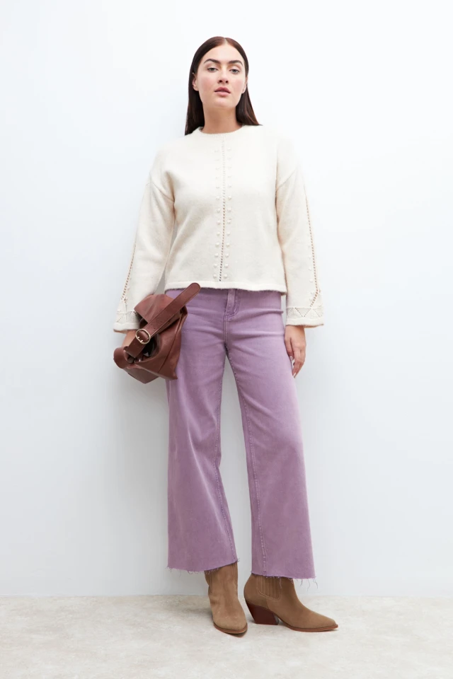 Sweater con detalle calado beige claro