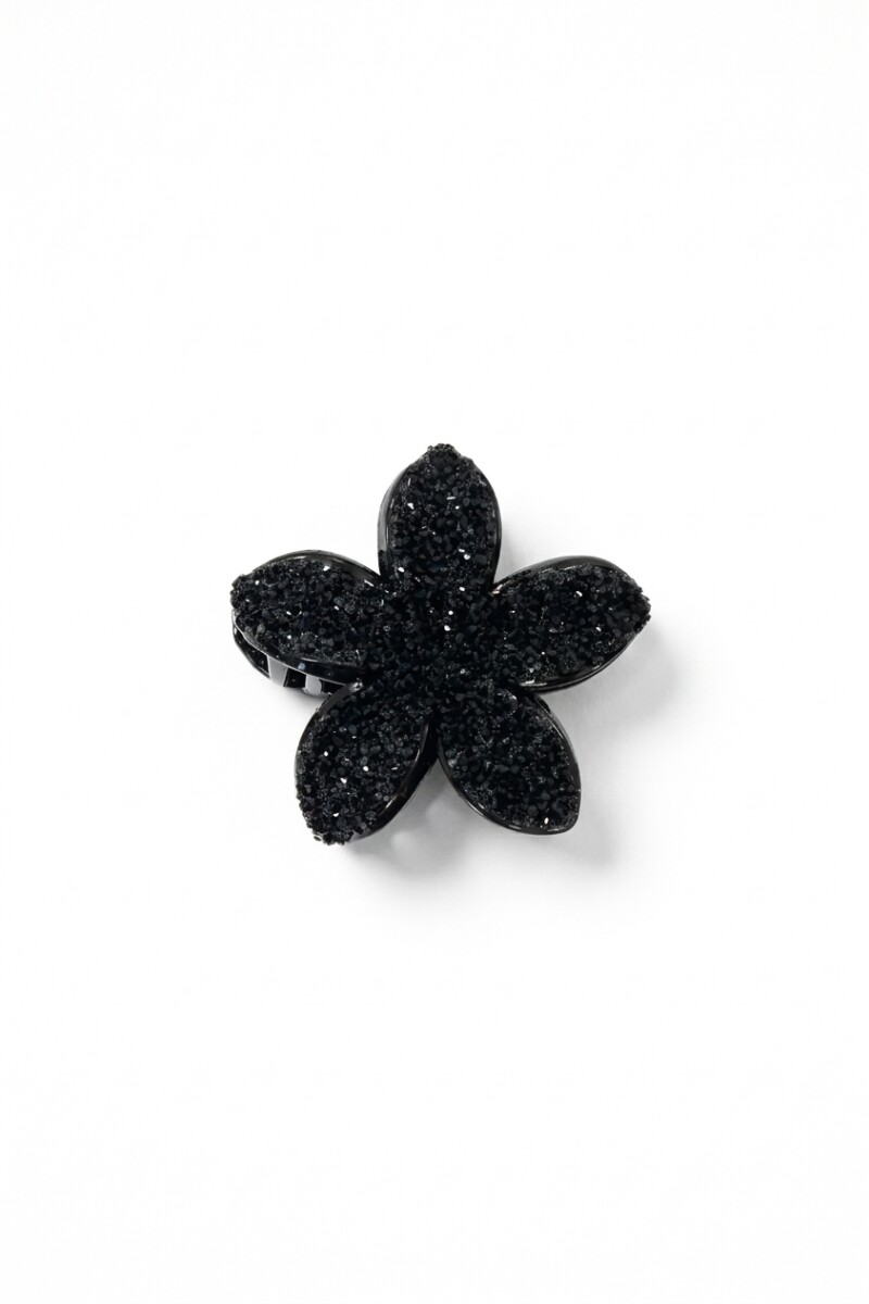 Broche acrílico hibisco glitter negro