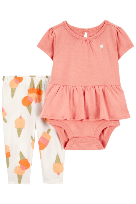 Set dos piezas de algodón, calza y body con volados, diseño helados Set dos piezas de algodón, calza y body con volados, diseño helados