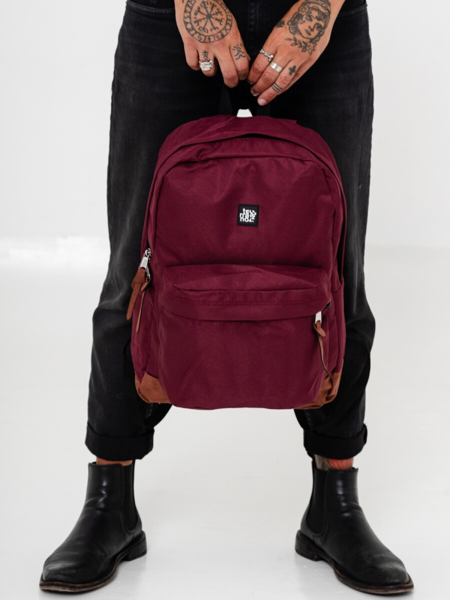 Mochila Clásica Combinada - Bordó 