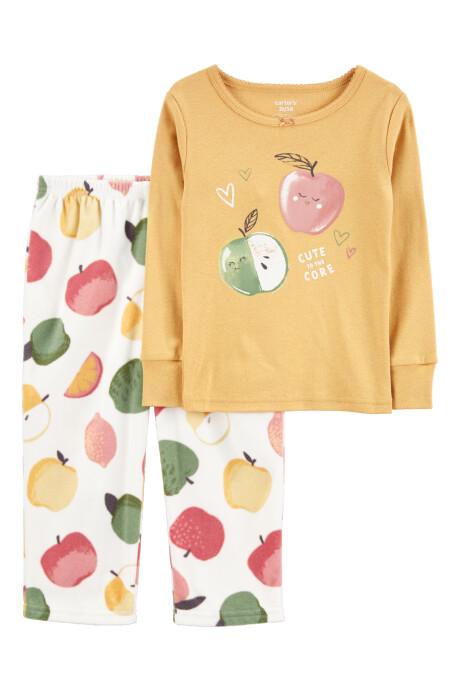 Pijama dos piezas remera de algodón y pantalón de micropolar diseño frutas Sin color