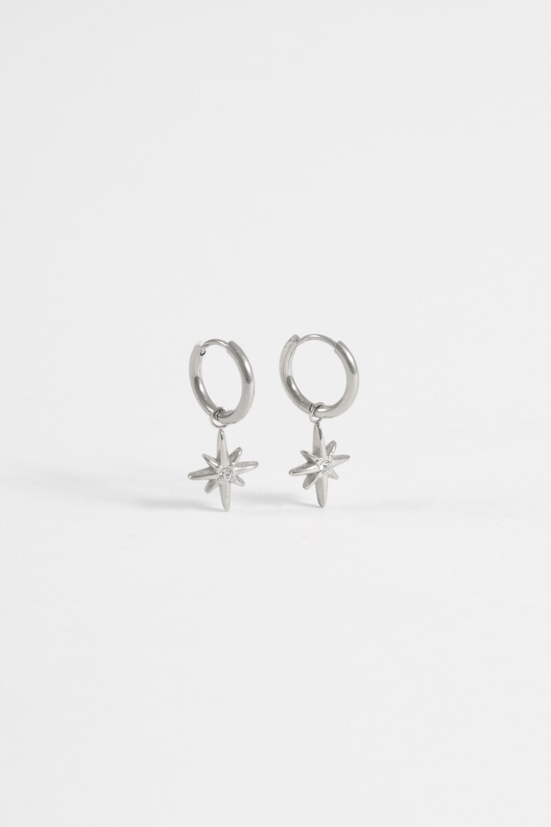 Aros acero estrella strass plateado
