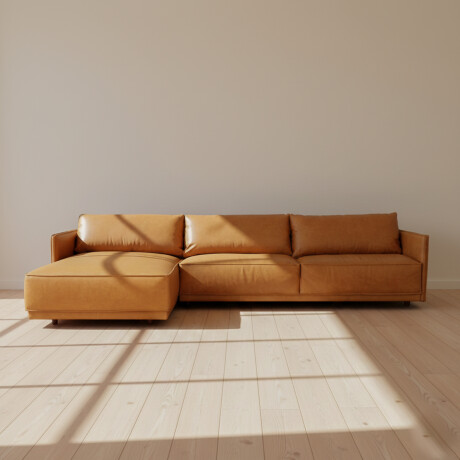 SILLÓN C/CHAISE IZQUIERDO 3 CUERPOS CUERO-100-NATURAL MARRON ROMEO TP3 CAMEL