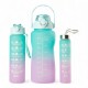 Pack De 3 Botellas De Agua Motivacional Gym Turquesa