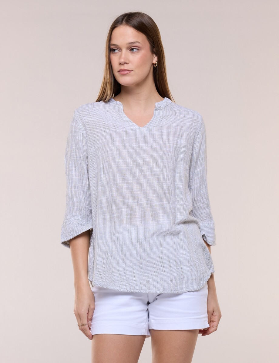 Blusa Con Textura Manga 3/4 - Oliva 