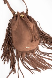 Cartera Flecos Gamuza Vegana Chocolate