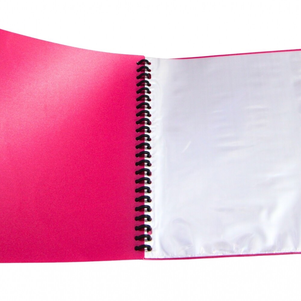 CARPETA TAMAÑO A4 CON 20 FUNDAS Y RULO COLOR ROSADO