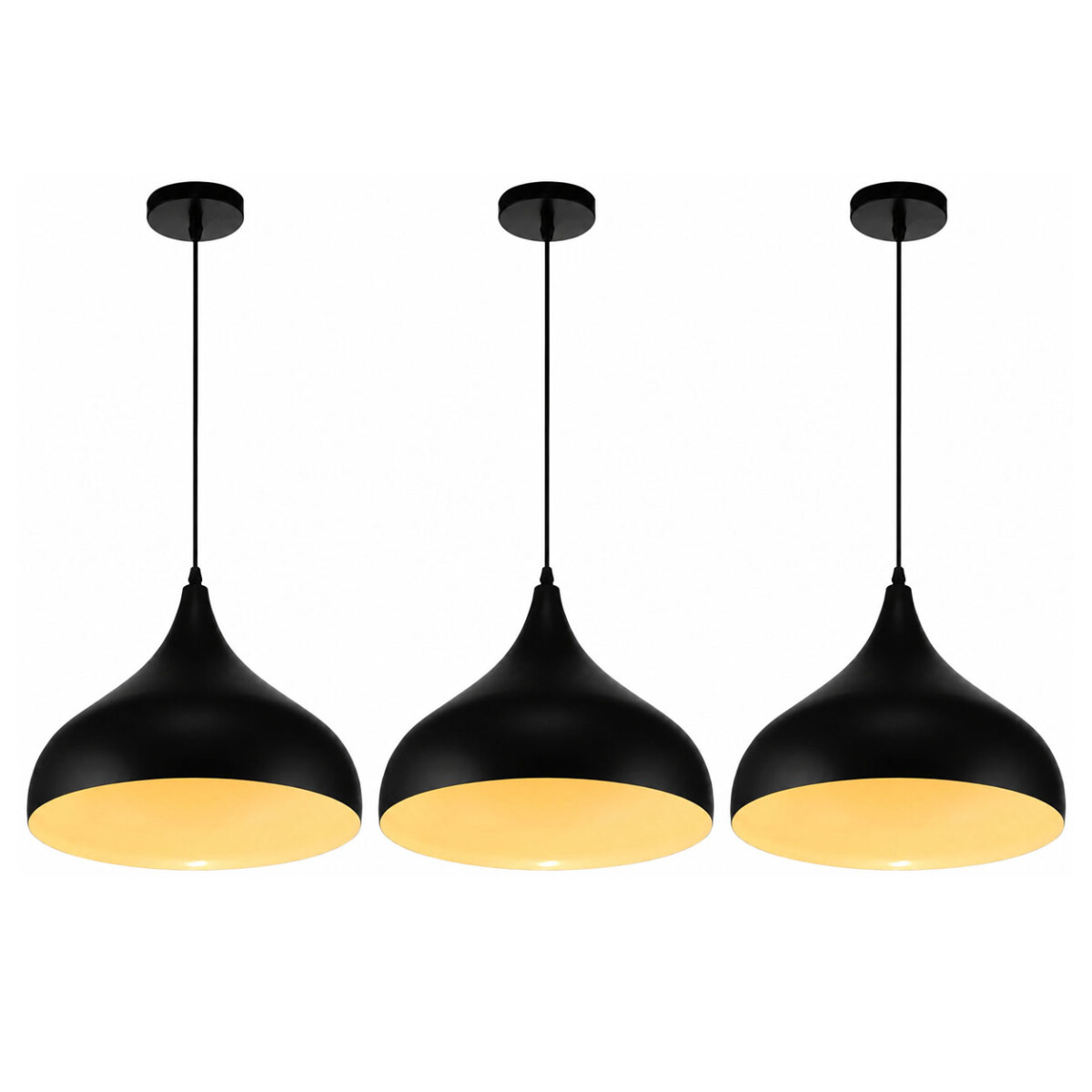 Pack X3 Lámparas Colgantes Nórdica Metal E27 Diseño Moderno - Negro 