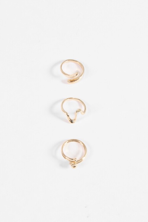 Set de 3 anillos wavy dorado