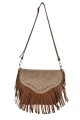 Cartera con flecos y solapa Tostado
