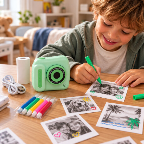 Cámara digital con pantalla e impresión instantánea Verde