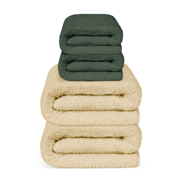 JUEGO 4 TOALLAS LANCASTER BEIGE Y VERDE