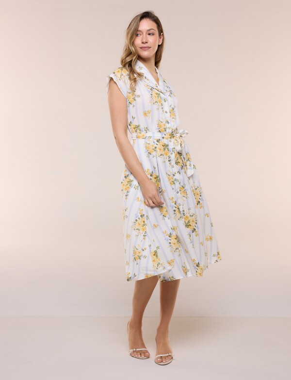 Vestido Camisero Floral Con Cinto MULTI/AMARILLO