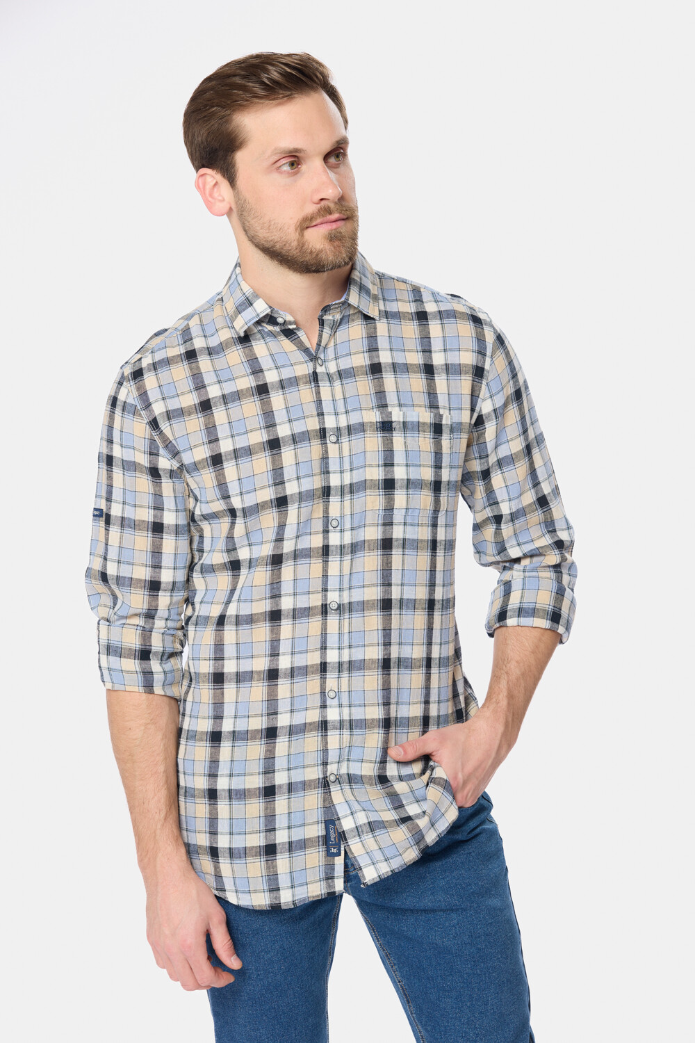 CAMISA CUADROS DE LINO Azul