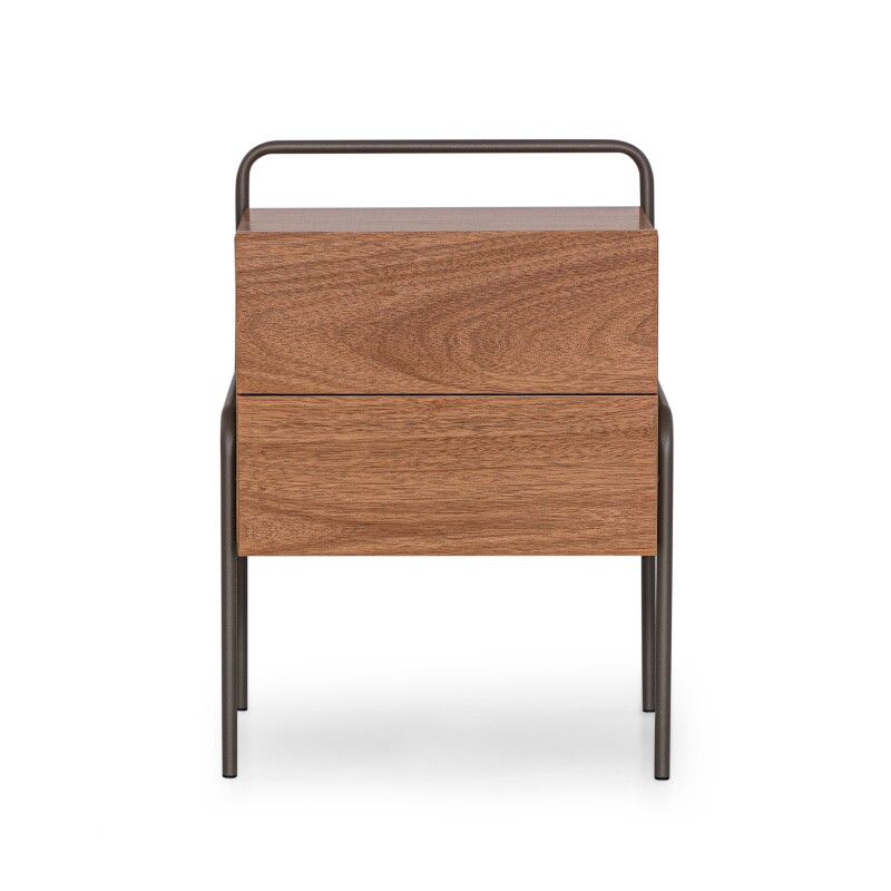 Mesa De Luz 2 Cajones madera c/ patas metal Mesa De Luz 2 Cajones madera c/ patas metal