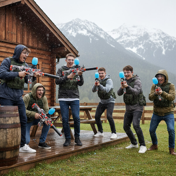 Pistola Hidrogel Ametralladora Luz Sonido Humo Recargable Color Rojo