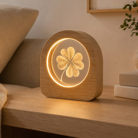Lámpara veladora vidrio y madera 8x8cm Trebol