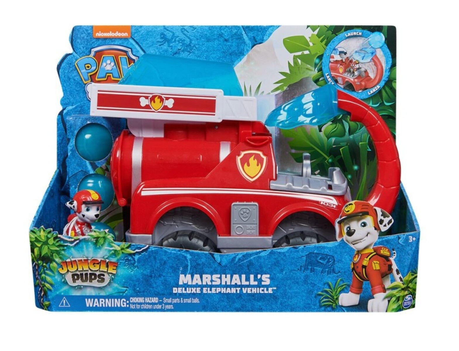 PAW Patrol Jungle Pups - Camión de bomberos de elefante Marshall con lanzador de proyectiles 