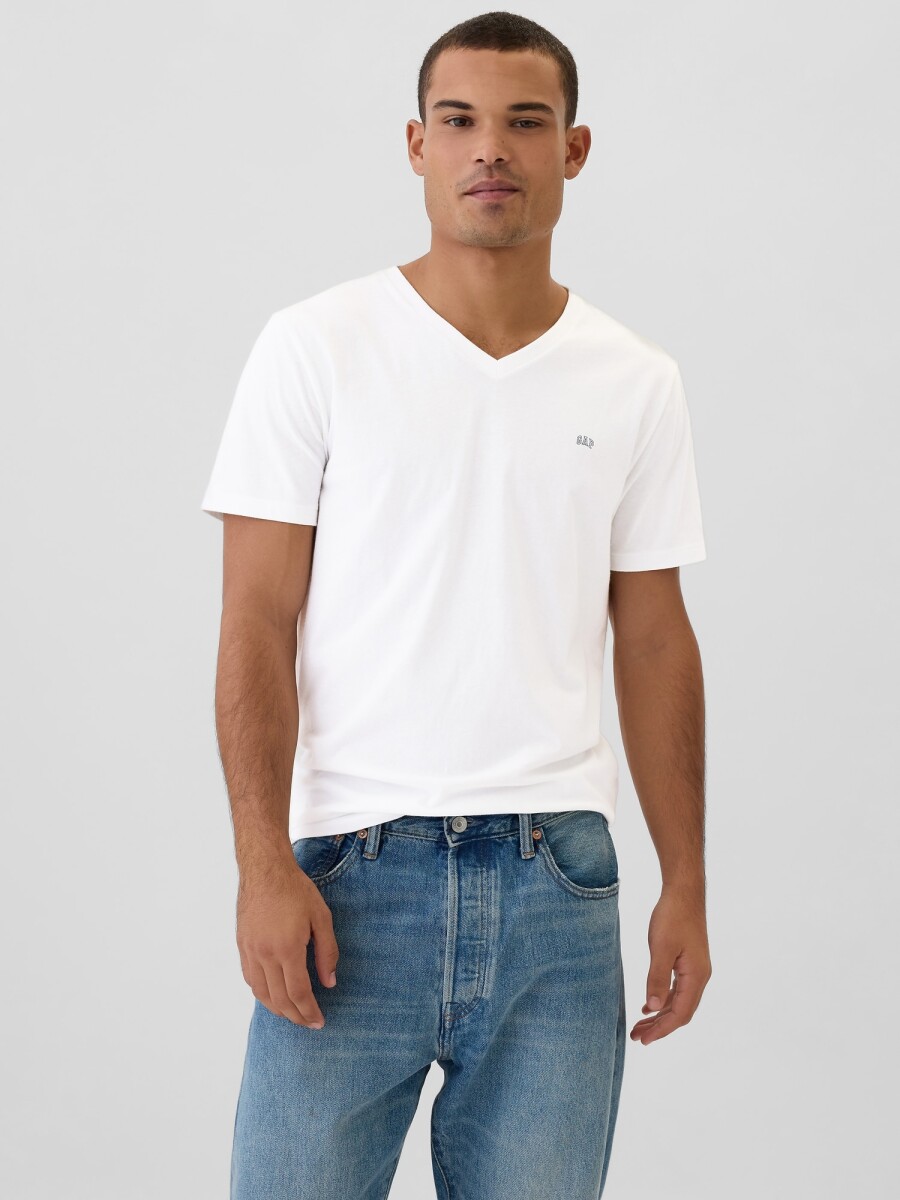Remera Cuello V Mini Logo Gap Hombre - White V2 Global 