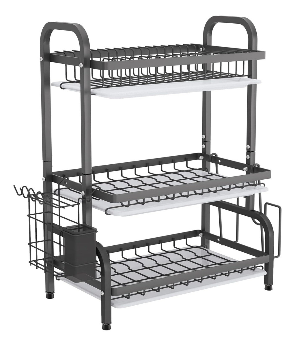 Escurridor De Platos Acero Tres Niveles Con Bandeja - Negro 