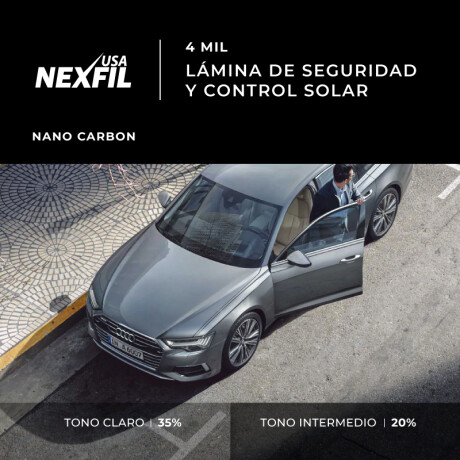 Polarizado Premium Auto. Marca Nexfil - Nanocarbón. Tono: Claro. 100 Micrones Polarizado Premium Auto. Marca Nexfil - Nanocarbón. Tono: Claro. 100 Micrones