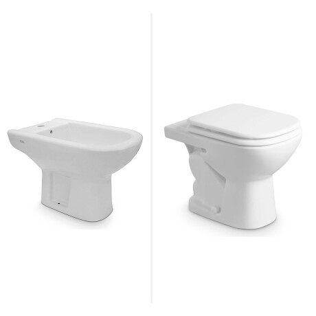 INODORO CORTO TAPA Y BIDET JUEGO DE LOZA BARI BLANCO FERRUM 000