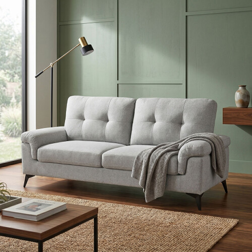 Sillón 3 Cuerpos Tela y Madera Natural Living - Lamona Gris Claro